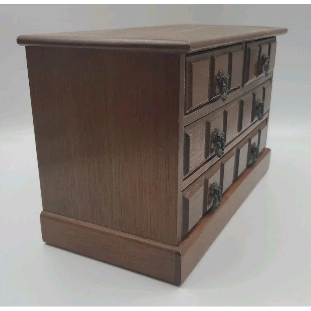 Vintage Wood 4 Drawer Gold Velvet Lined Jewelry Box